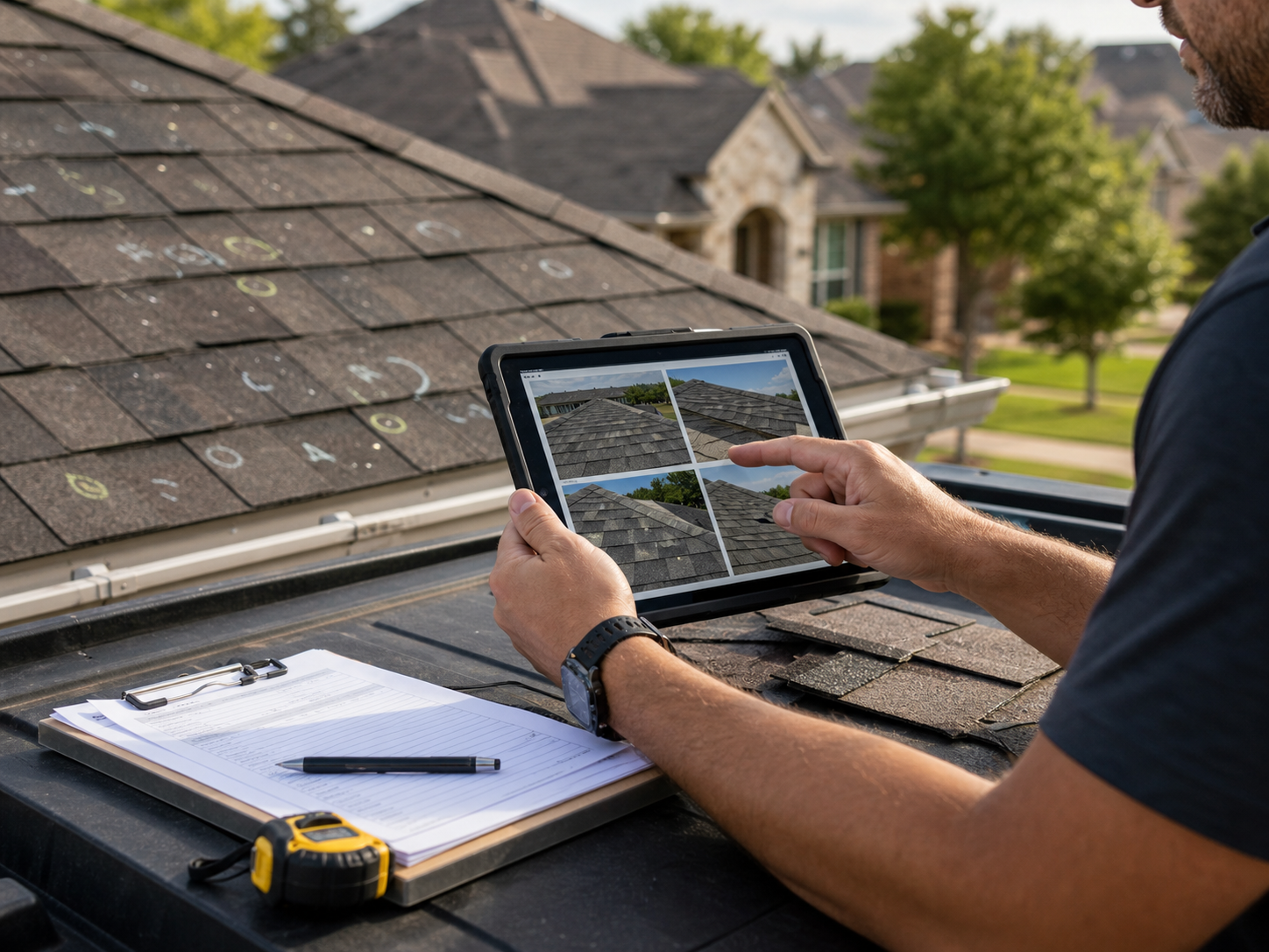 San Antonio storm damage roof inspection with photo notes